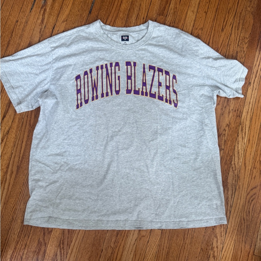 Rowing Blazers Gray Tee with Purple Lettering